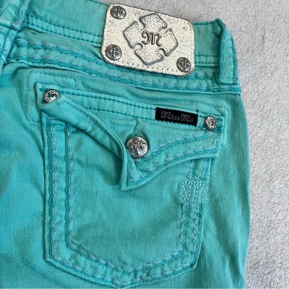 Miss Me Womens Size 30 Ankle Skinny Jeans Embellished Moto Mint Green Stretch - Picture 12 of 15